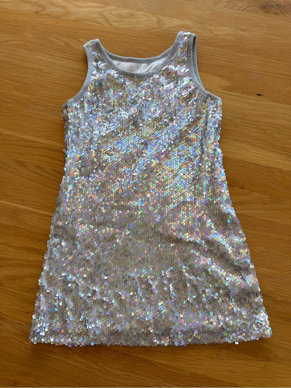 Girls Iridescent Sequin Tank Dress - Silver